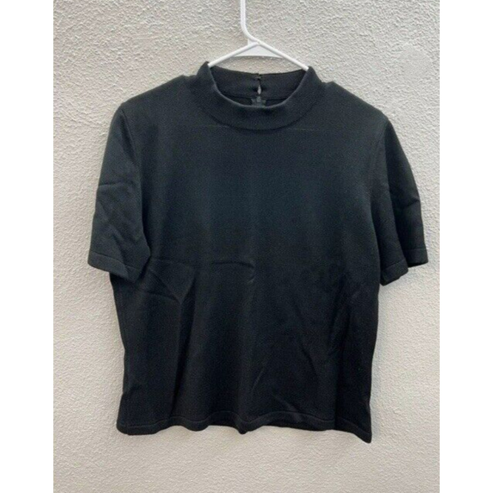 Womens Eric Stevens Sweater Size 12 Black Short Sleeve Mock Neck